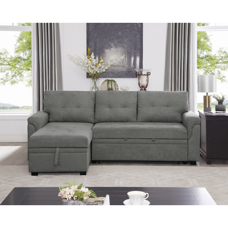 Reversible Modular L Shaped Couch, Velvet Sleeper Sectional Sofa Bed with Storage Chaise, Pull Out Convertible Sofa