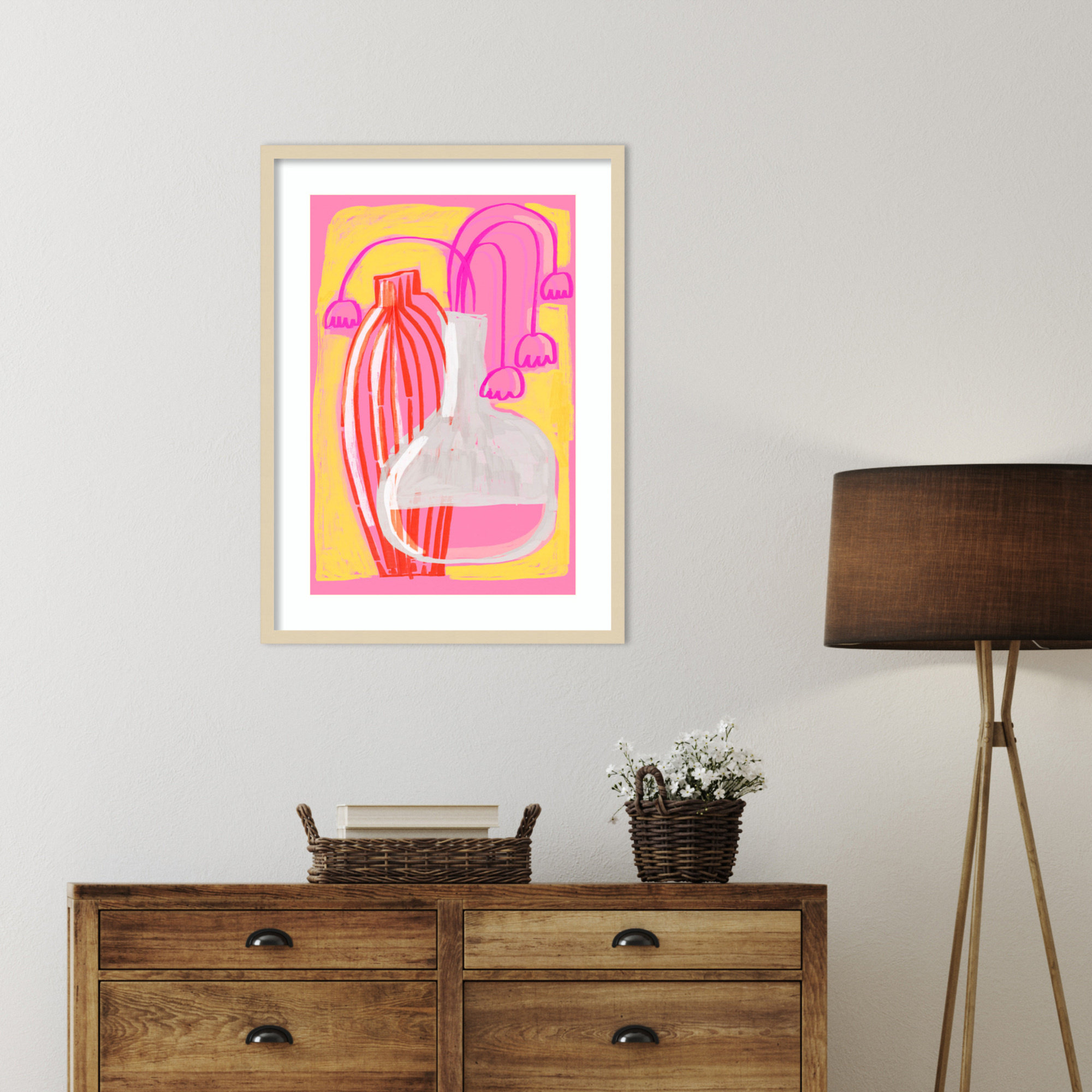 Neon Still Life No 5 by Treechild Wood Framed Wall Art Print, 33" H x 24" W, Brown