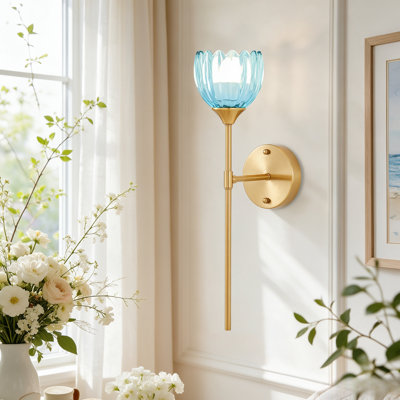 Battery Operated Tulip Wall Sconces Set of 2 (Bulbs Included), Rechargeable RGB Dimmable Wall Lights with Remote Control