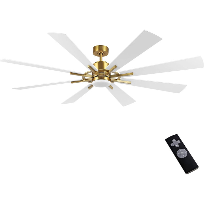 Ventilateur de plafond 60 po avec lumières DEL Delontae, Or avec pales blanches