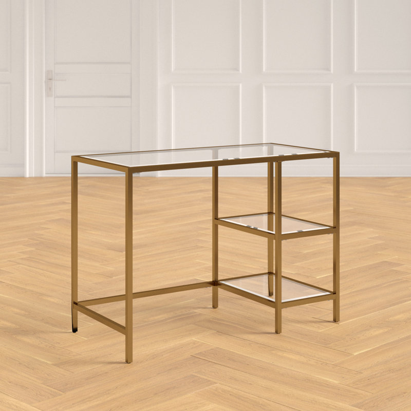 Glass Top Metal Base Writing Desk, Gold
