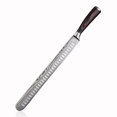 Couteau à poivre 12 po avec motif damas gravé - Collection Imperial - Manche en bois à finition lisse - Couteau à découper 12 po pour viande, rôti et fruits - Couteaux Senken