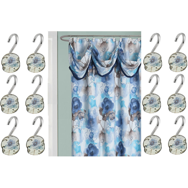 Decorative Shower Curtain Set Emmabelle Gold, Blue