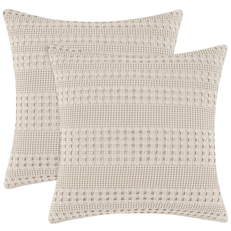 PHF Waffle Weave Pillow Covers , 2 Pack 100% Cotton Square Pillow Shell for Bedding Decor, No Insert, Oatmeal, 24x24"