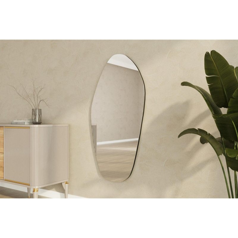 Élégant miroir mural abstrait, noir, 23,6 po x 47,2 po x 0,9 po | 100% panneau de fibres à densité moyenne, conception écologique Flocal-E | Parfait pour la décoration intérieure, le salon, le vestibule | Pièce décorative murale, élégante et fo