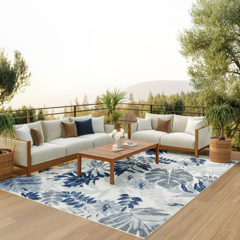 4' x 6' Blue Tropical Rug, Rectangle 9' x 12', Blue