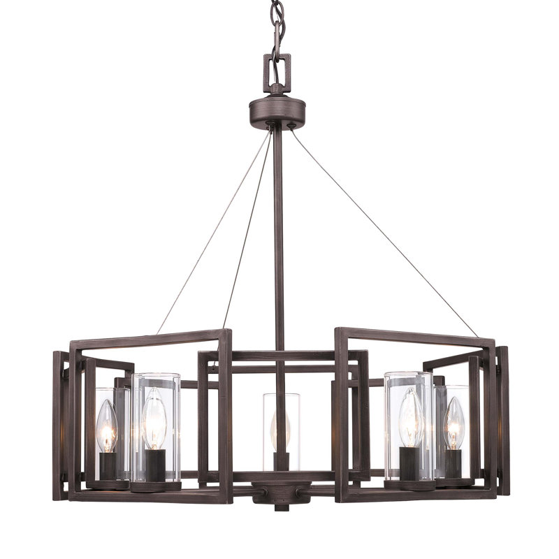 Newlin 5-Light Steel Dimmable Drum Chandelier , Gunmetal Bronze