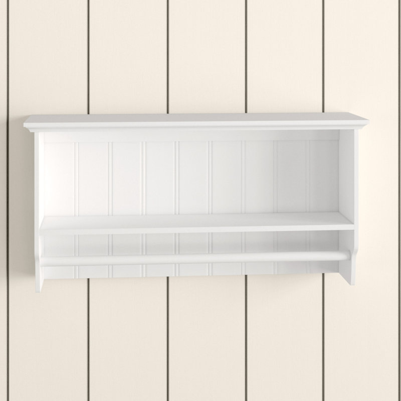 Ashbury Wood Accent Shelf with Towel Bar, White