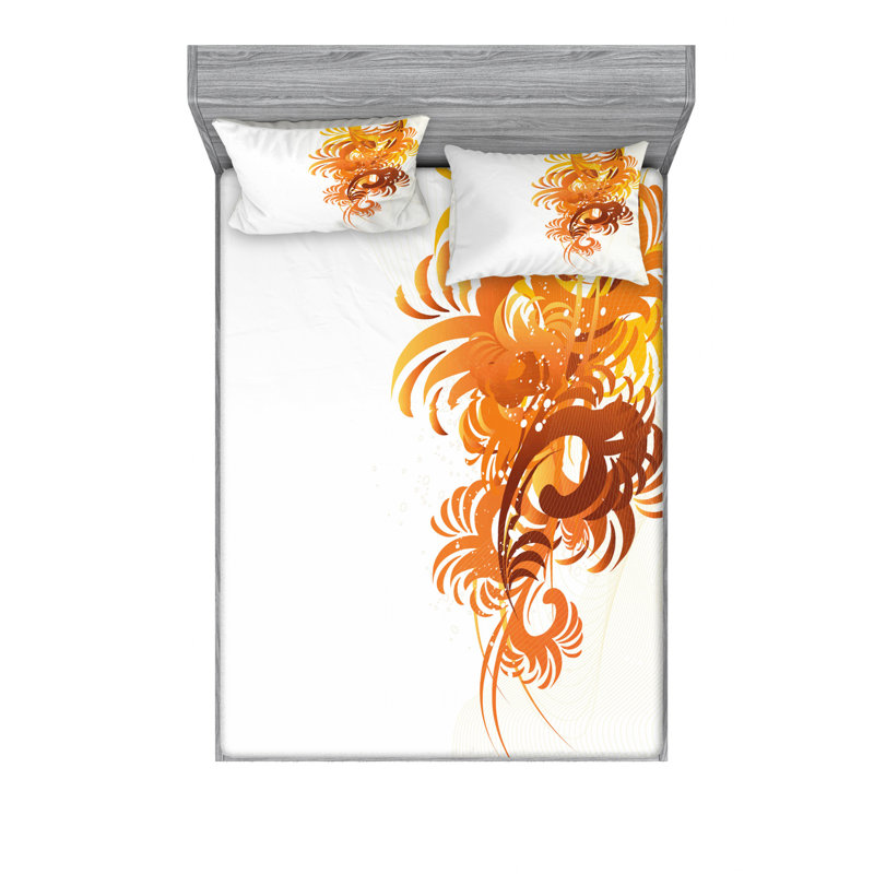 Ensemble de draps Ornaments Flowers Waves Curvy Leaves, Ensemble de drap pour grand lit avec drap-housse