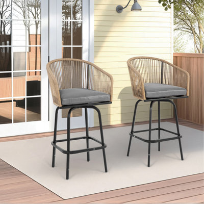 Ensemble de tabourets de bar modernes modernes de 2 à 26 po de hauteur comptoir en rotin toutes saisons, certifié BIFMA pour la terrasse extérieure, le jardin et la piscine, ton neutre