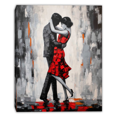 Midnight Tango Red Dress Embrace Wrapped Canvas Wall Art