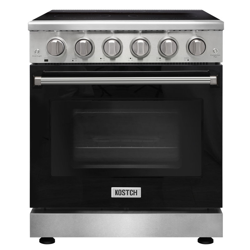 KOSTCH 30 inch Professional Electric Range with 5 Heating Elements Cooktop, 4.55 Cu. Ft. Convection Oven Capacity, Smooth Glass Top Oven, Black
