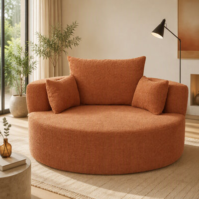 Fauteuil d'appoint pivotant à 360 ° avec 3 coussins amovibles pour le salon, la chambre à coucher, le bureau et l'hôtel, rouge orange