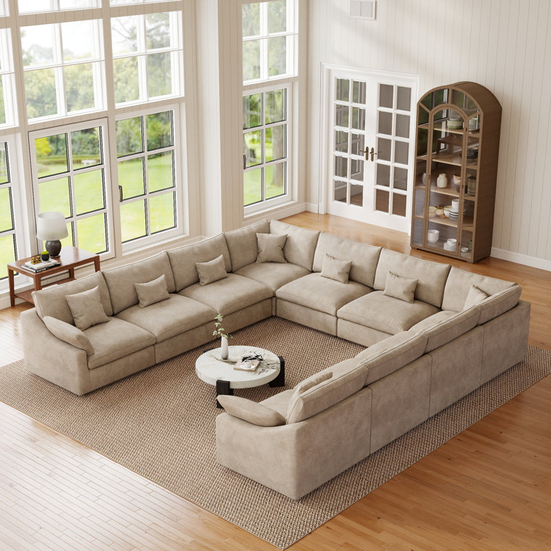 Upholstered U-shaped Symmetrical Sectional , Khaki
