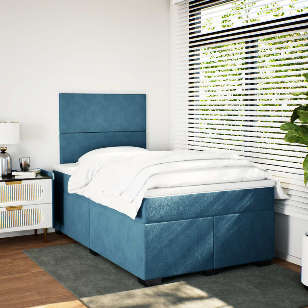 Ebern Designs Box Spring Bed With Mattress Blue 120X200 Cm Velvet ...