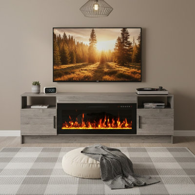70" Fireplace TV Stand with 20-Color LED Lights for TVs up to 75"