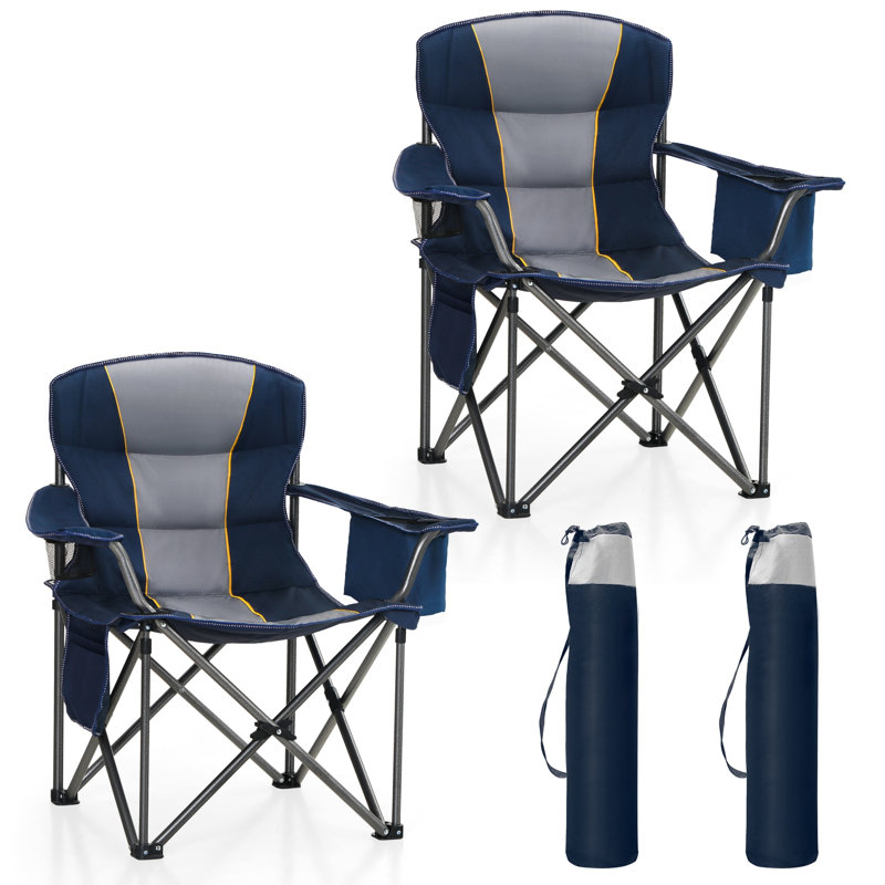 Fauteuil de camping Erwann surdimensionné et rembourré avec porte-gobelet, Marine, 2