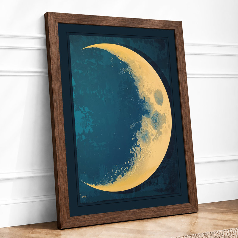 Luminous Crescent Minimalist - Framed Print, A4 - 29.7 x 21.0 cm, Walnut