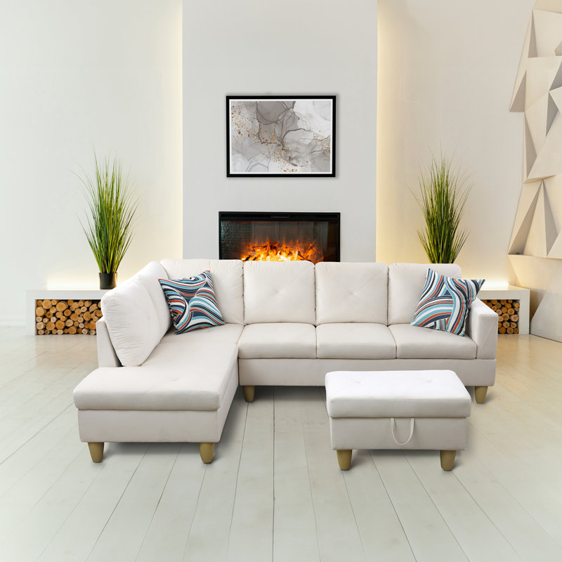 Amayrani Upholstered L-Shaped Sectional, Left Hand Facing, White