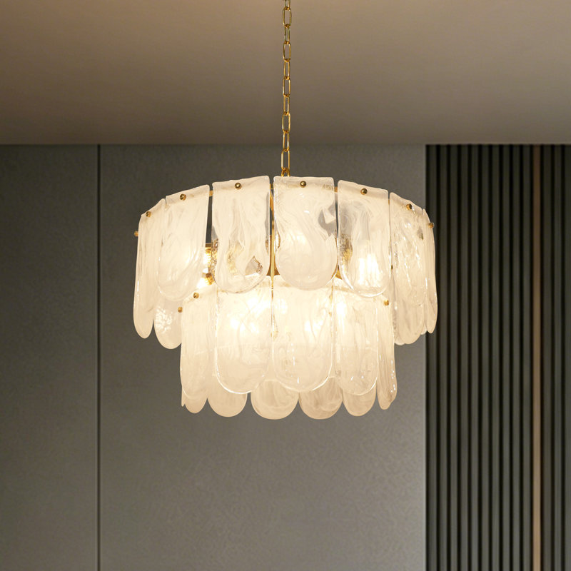 Lustre classique à 2 niveaux en verre d'eau avec chaîne en métal doré