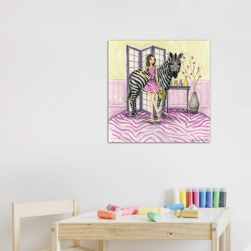 Zoe et zèbre art, Toile tendue, H 12 po x l 12 po x P 0,75 po