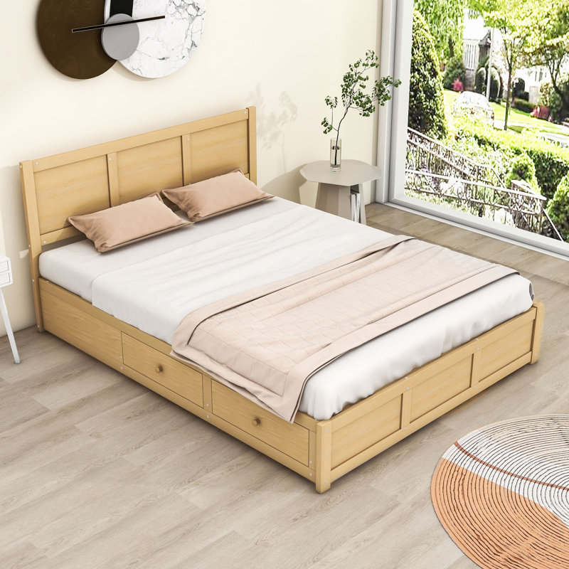 Satbir Wood Platform Bed with 2 Drawers and Headboard, Queen