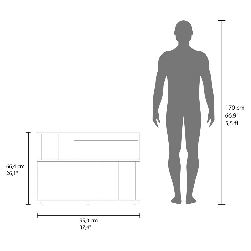 Table d'appoint multifonctionnelle à 2 étagères, design ouvert en chêne naturel, convient aux salons et aux bureaux, panneaux de particules, dimensions : 66,3 cm (H) x 95 cm (L) x 25 cm (P), étagères intégrées, hauteur sous plafond : 66,3 cm.