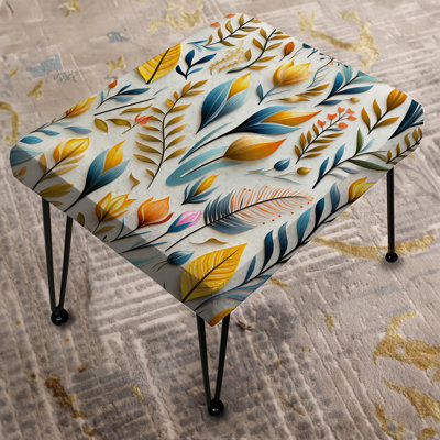 Yellow And Blue Botanic Coastal Pattern I - Botanical Rectangle Ottoman