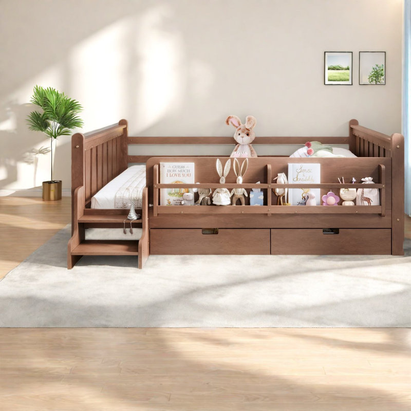 Grand lit avec rangement en bois massif peu encombrant pour les chambres d'enfants modernes