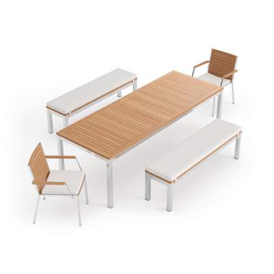 Outdoor Furniture Monterey 5 Piece Dining Set with 96 in. Table & Bench Seating