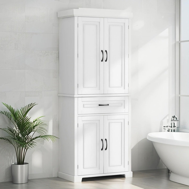 Armoire de rangement pour salle de bain avec portes, tiroir et tablette réglable