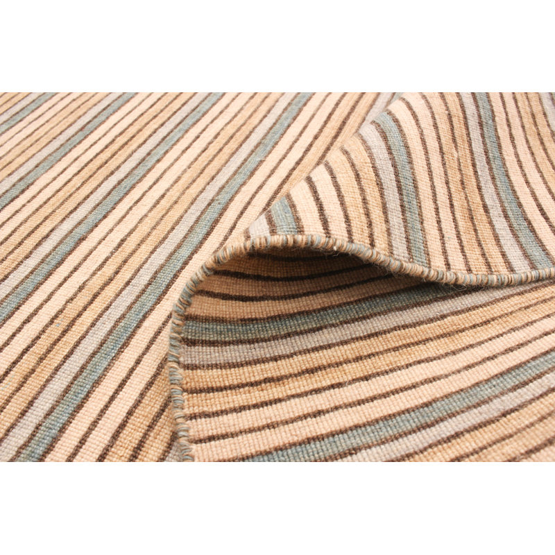 Tapis rayé en laine brun clair fait à la main Bruyere