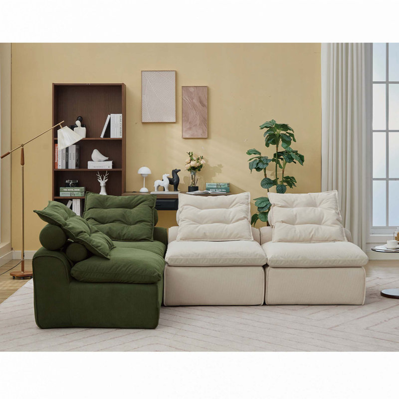 Canapé modulaire en velours côtelé 4 places, Beige/vert