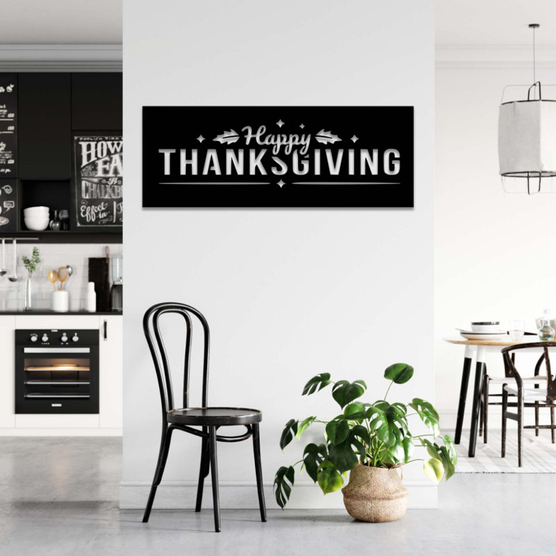 Décoration murale «Happy Thanksgiving», H 9 po x l 23,5 po x P 0,12 po, Noir