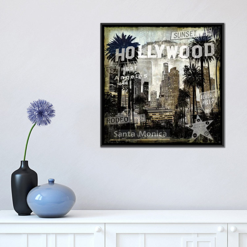 « landmarks l.a. », impression sur toile, H 18 po x l 18 po x P 1,5 po, Toile avec cadre noir, Pas de tapis