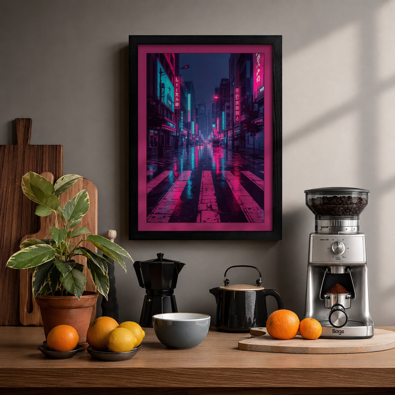 Neon City Streets Modern - Print, Black, A3 - 42.0 x 29.7 cm
