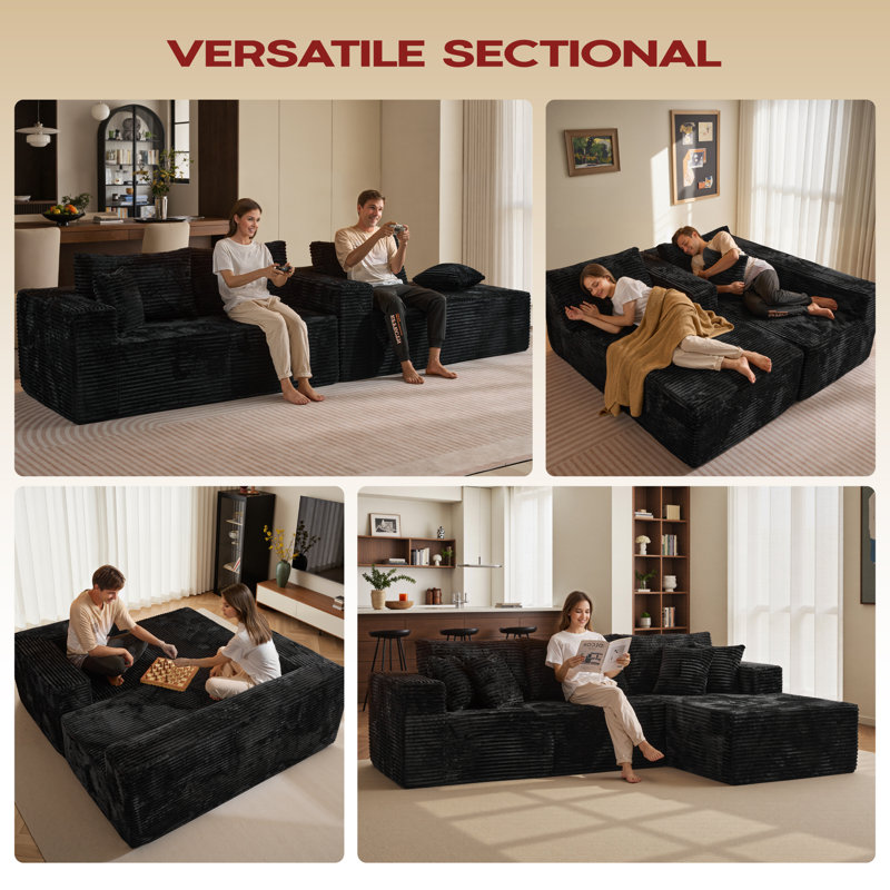 Hartwig Boneless 2 - Piece No Assembly Required Upholstery Compression Sofa, Free Combination Cloud Sectional Couch with L-Shape Chaise, Deep Seat Modular Sofa for Living Room Bedroom