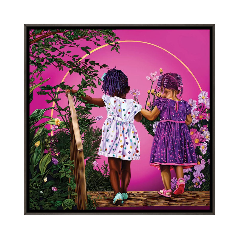 Voyage avec ma sœur-impression d’art graphique, H 26 po x l 26 po x P 1,5 po, Encadrement en bois foncé rustique
