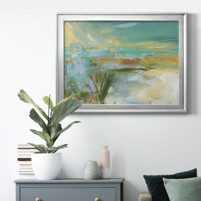 Plage de sable - peinture sur toile encadrée, H 18,5 po x l 24,5 po x P 1,5 po, Argent