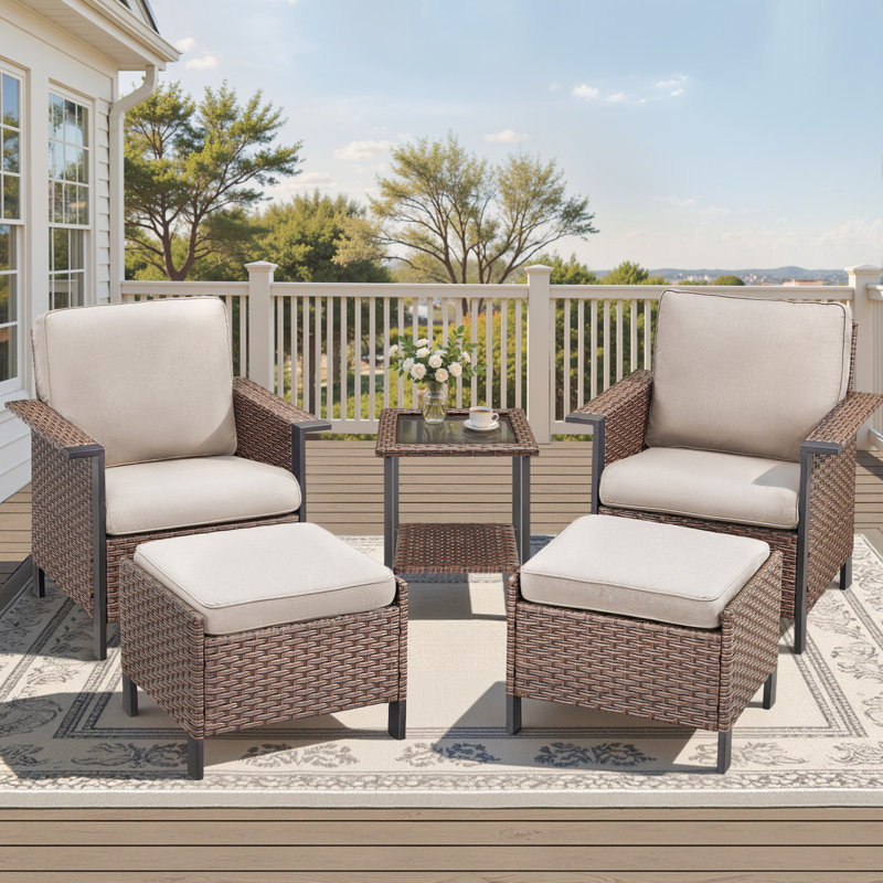 Ensemble de conversation pour terrasse avec accoudoirs Coady, Beige, Brun