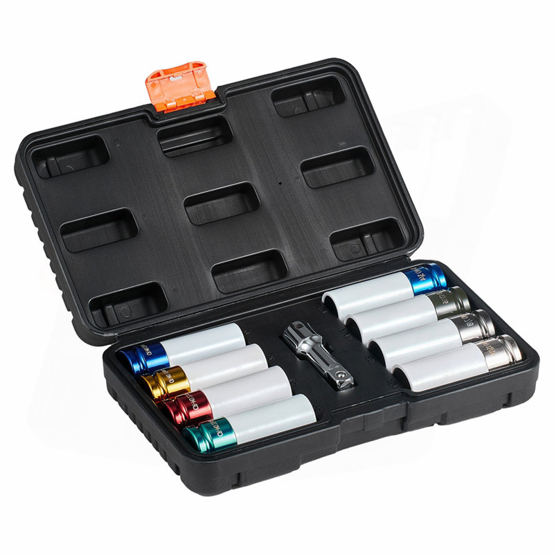Lug Nut Impact Socket Set 1/2 in Drive Metric and SAE 6-Point Deep Socket