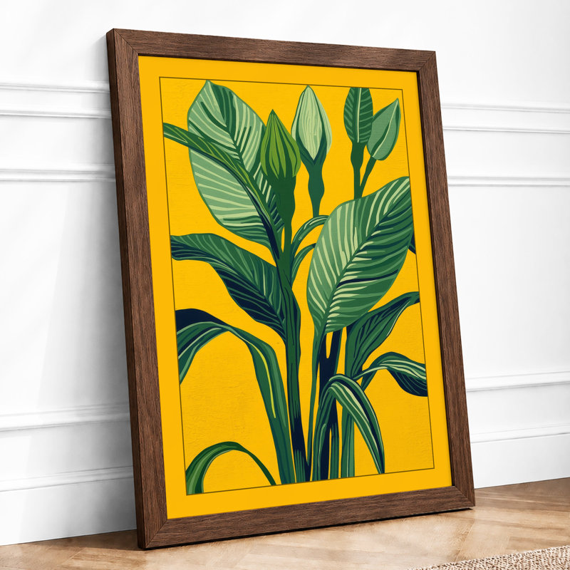 Potted Plant in Yellow Botanical - Framed Print, A2 - 59.4 x 42.0 cm, Walnut