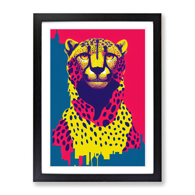 Cheetah Pop Art - Picture Frame Print, 64cm H x 46cm W, Walnut Framed