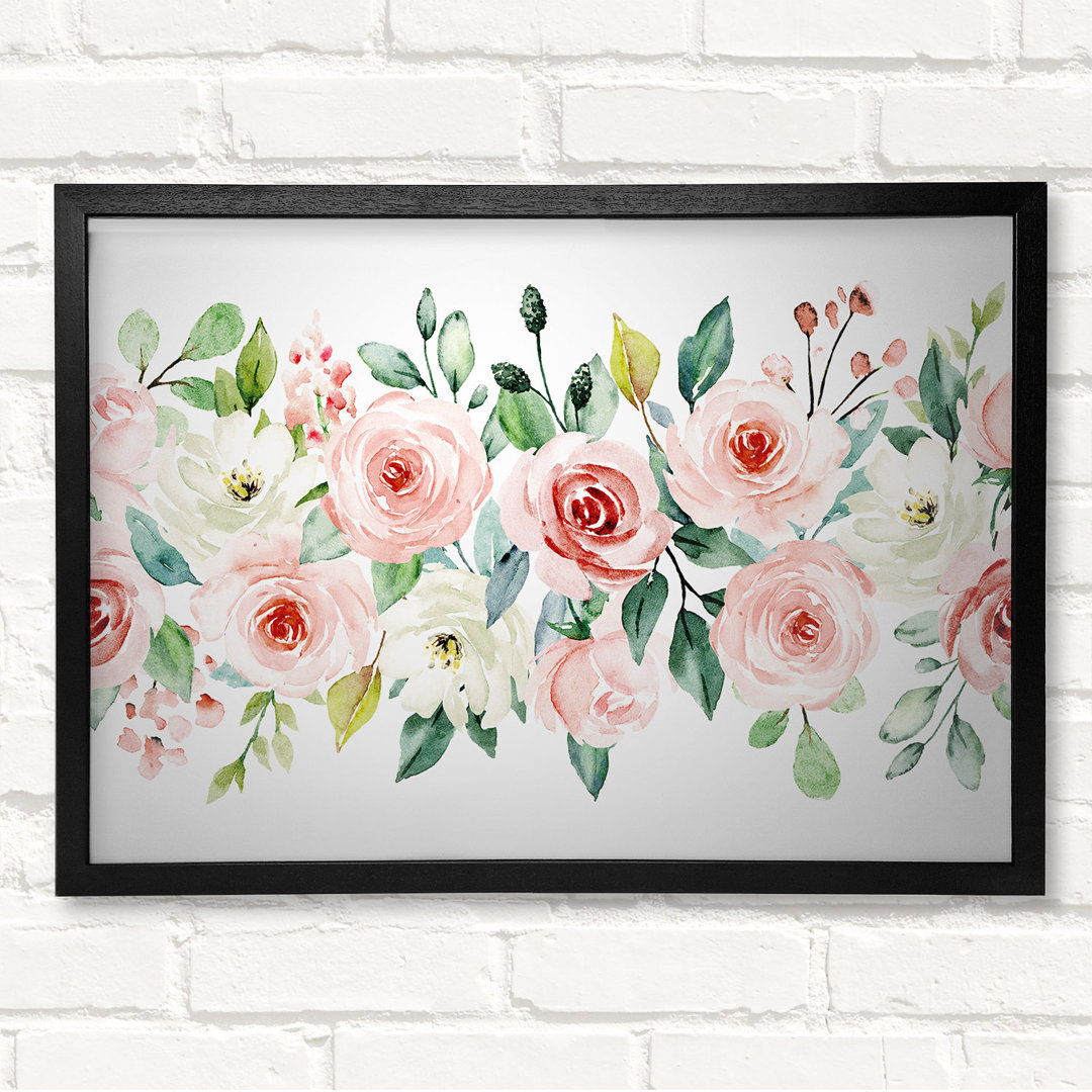 Floral Roses Bouquet - Closed Corner Frame Kunstdrucke auf Holz