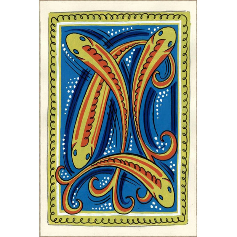 Tapis bleu tissé à motif de poisson, Rond 3 pi 4 po