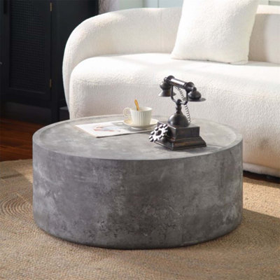 Table basse de 31,5 pouces ronde en faux béton, conception moderne et durable sans assemblage pour les salons
