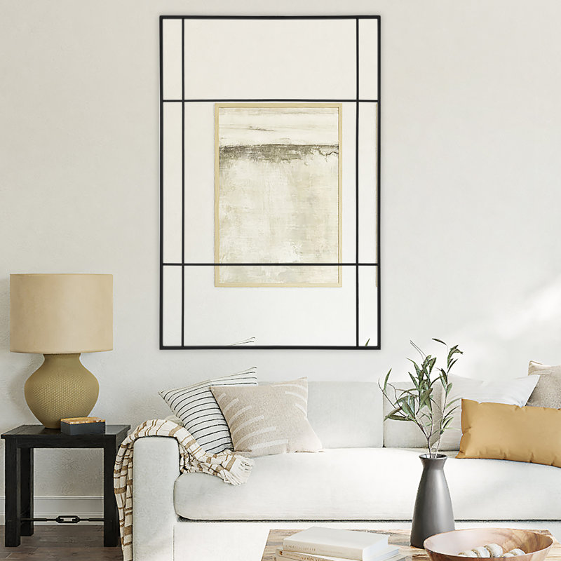 Lanyiah Metal Mirror Black Rectangular Window Mirror, 24x36 Windowpane Wall Mirror with Hand Polished Metal Frame