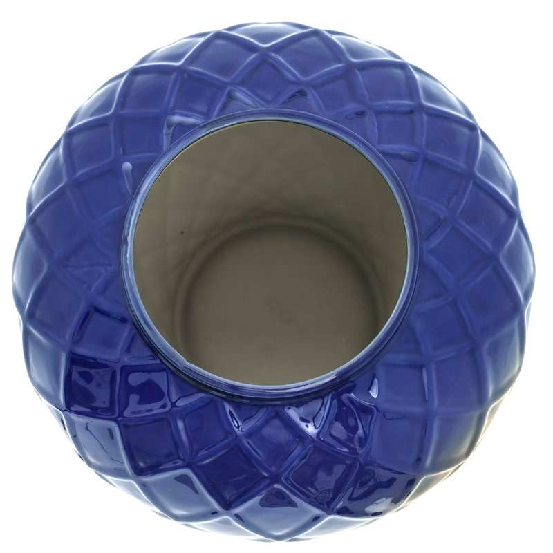 19.5" Diamond Pattern Antique White Temple Jar, Blue