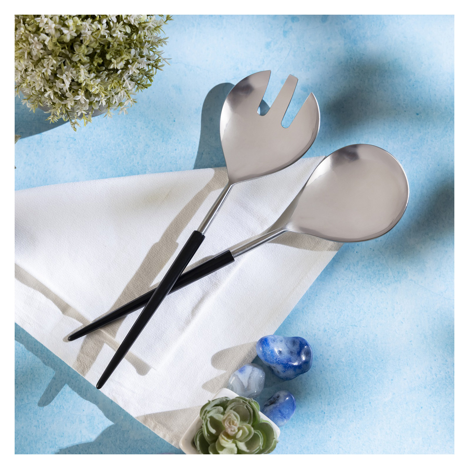 Set Of 2  Stainless Steel & Resin Handle Salad Set