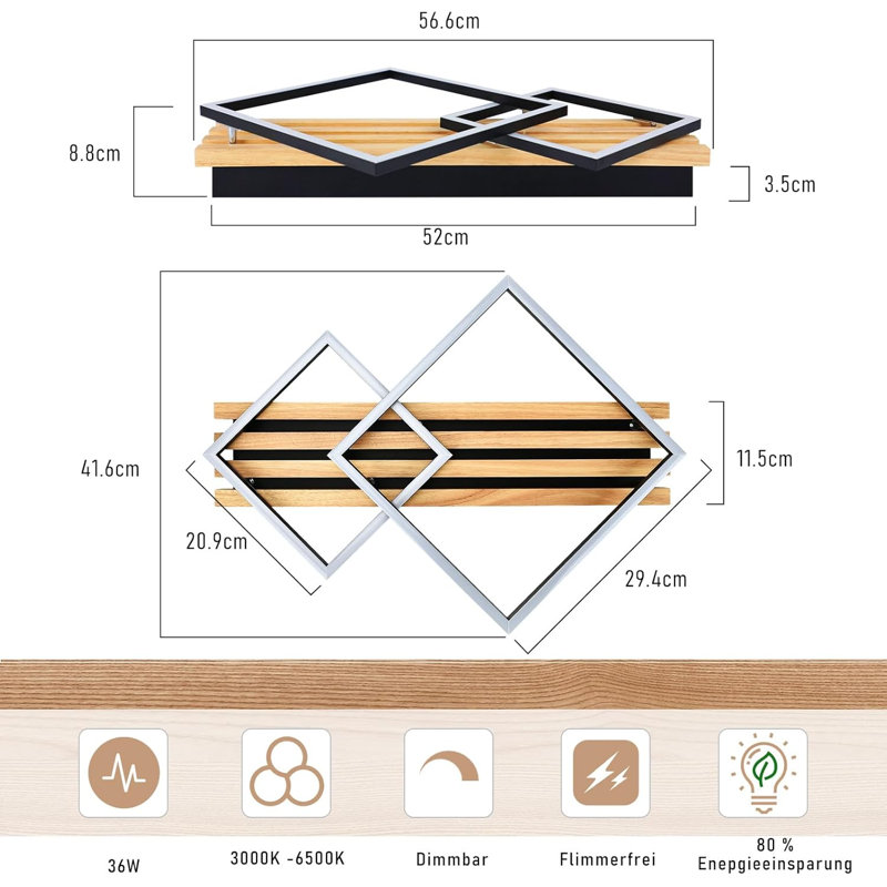 LED Semi Flush Mount, 8.8cm H x 56.5cm W x 41.6cm D